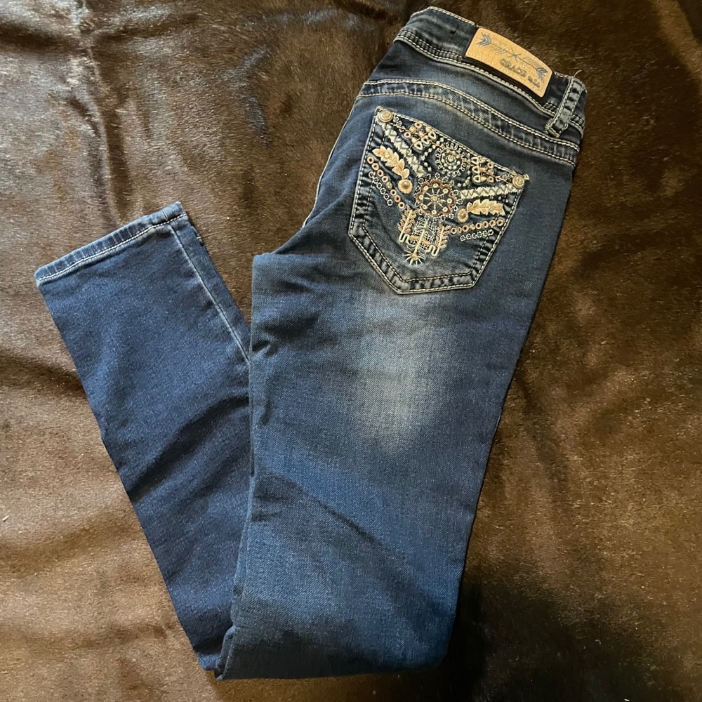 Grace in LA Embellished Skinny Jeans Dark Wash Denim Rhinestone Size 27